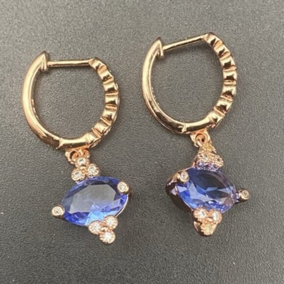 Ring Bomb Party Hoop Earrings Lab Sapphire CZ Dangle Rose Gold Plated Glamour - Picture 2 of 7